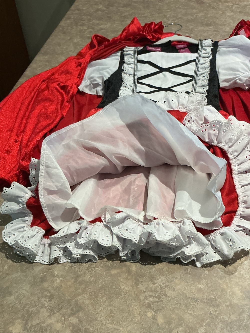 Red Little Red Riding Hood Girls' Costume with White Apron & Coat/Cap - Picture 2 of 15